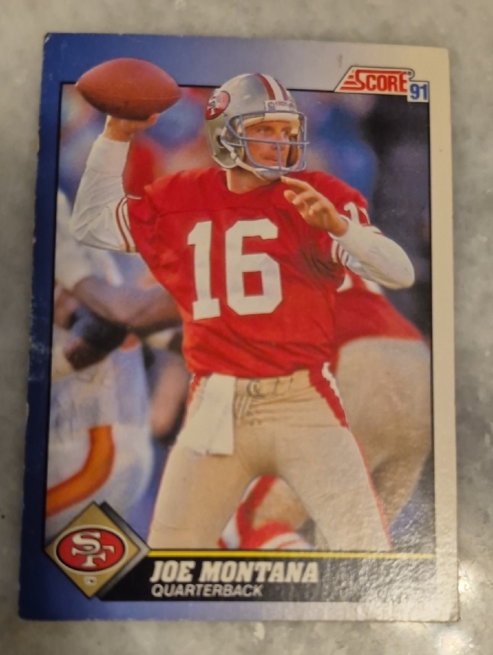 Score 1991 Joe Montana Football Card - Red Jersey